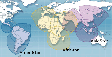 Zone de couverture des satellites WorldSpace