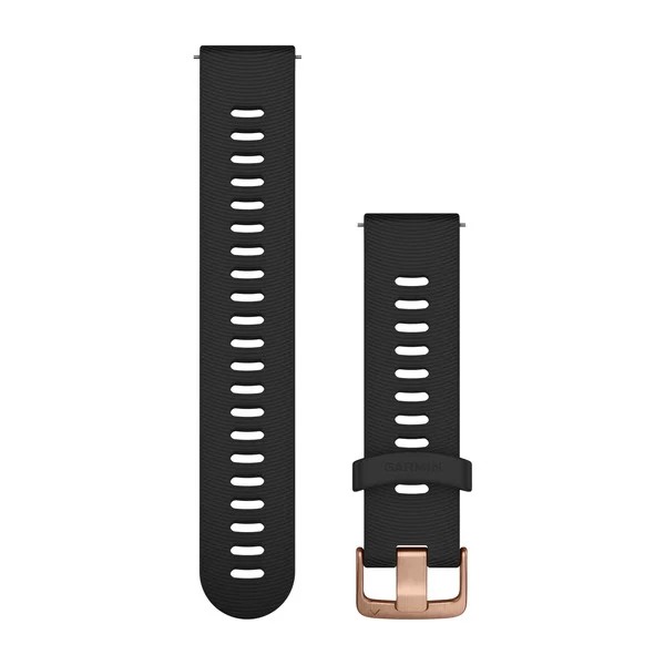 Bracelets de montre (20mm) Bracelet en silicone noir avec boucle cuivre