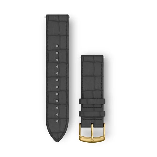 Bracelet de montre (20mm) Cuir gaufré d'Italie noir avec boucle dorée