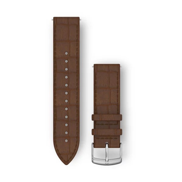 Bracelets de montre (20mm) Cuir gaufré d'Italie brun foncé avec boucle argentée