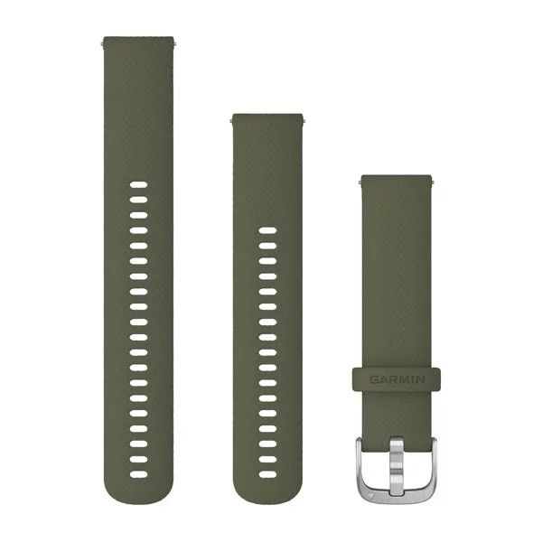 Bracelet de montre (20mm) Bracelet en silicone vert mousse avec fermoir argent pour  Garmin vivomove Sport 