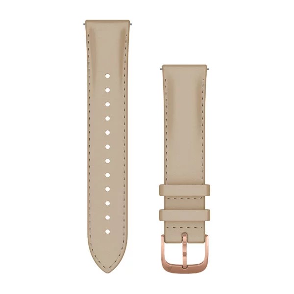 Bracelet de montre (20mm) en cuir beige sable avec fermoir en or rose 18K à revêtement PVD pour  Garmin vivomove Luxe 