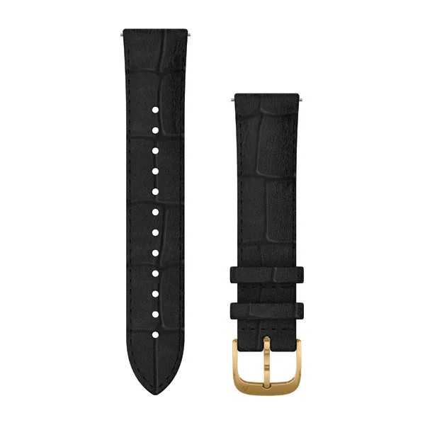 Bracelets de montre (20mm) en cuir gaufré noir avec fermoir en or 24K à revêtement PVD pour  Garmin D2 Air 