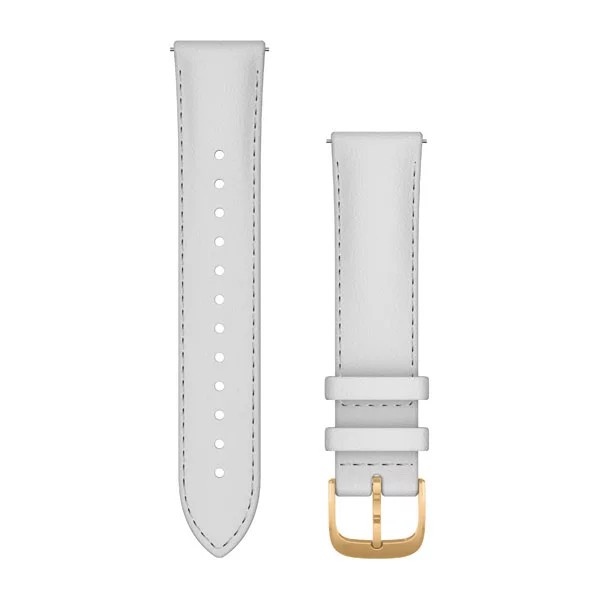 Bracelet de montre (20mm) Bracelet en cuir blanc avec fermoir en or 24K à revêtement PVD pour  Garmin Venu 2 