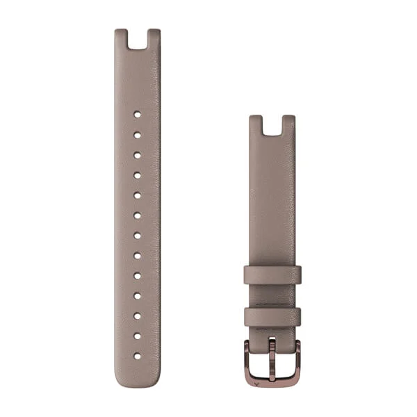 Bracelet en cuir italien (14 mm) - Gris taupe avec boucle Bronze (Large) pour  Montre Garmin Lily 