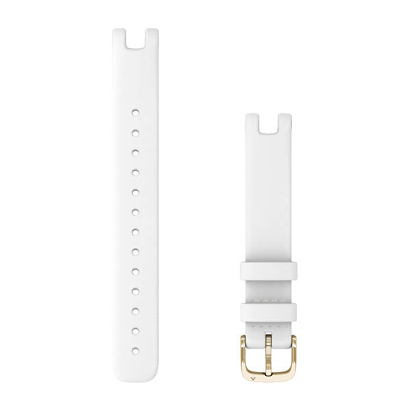 Bracelet en cuir italien (14 mm) - Blanc avec boucle Gold (Large) pour  Montre Garmin Lily 