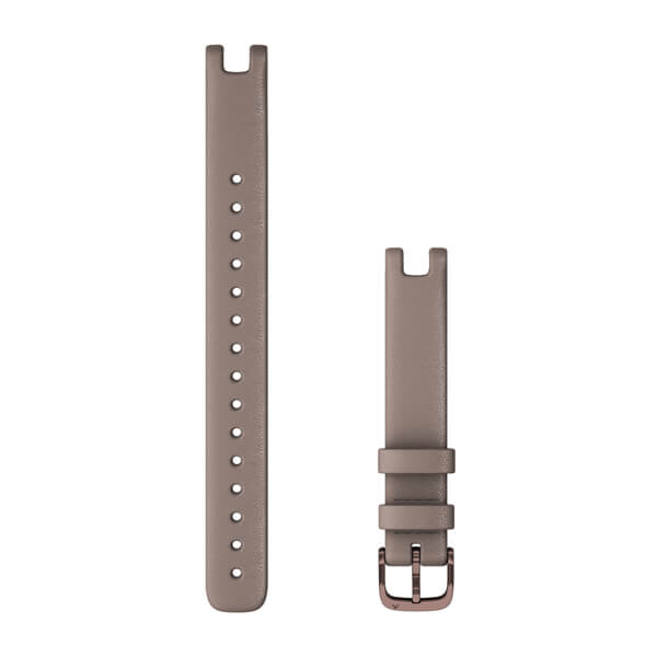 Bracelet en cuir italien (14 mm) - Gris taupe avec boucle Bronze (Large) pour  Montre Garmin Lily 