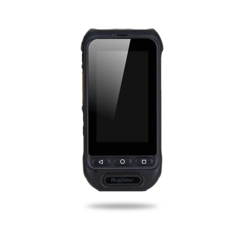 Smartphone durci RugGear RG360 vu de face, écran 3 pouces et haut-parleur frontal