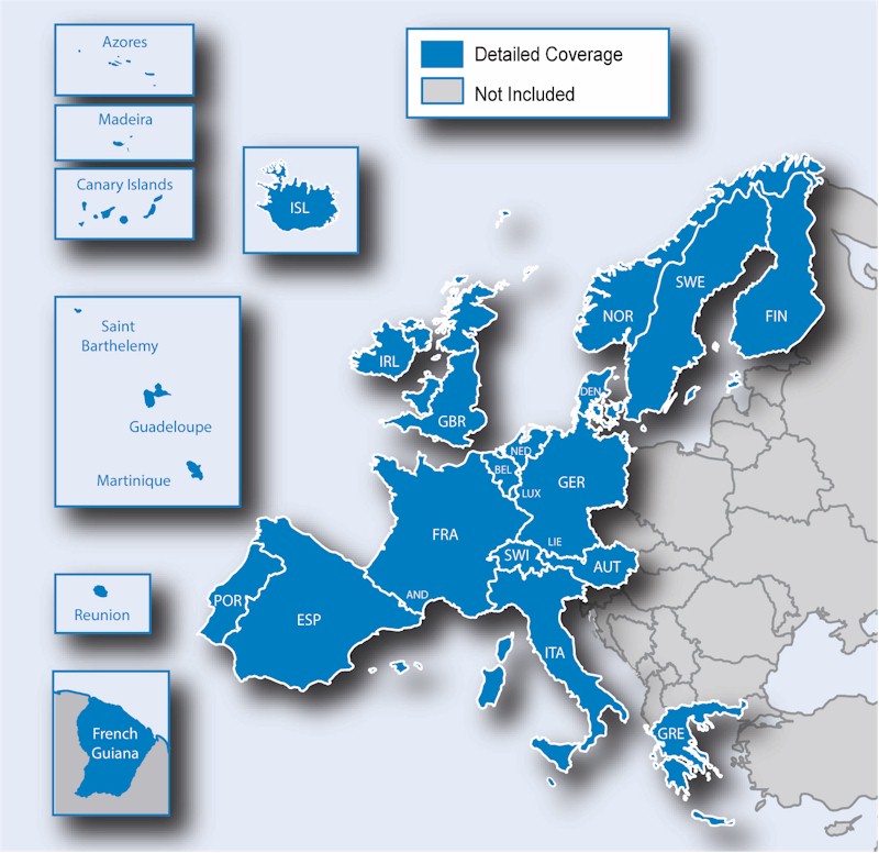 Couverture Garmin Europe de l'Ouest 24 pays