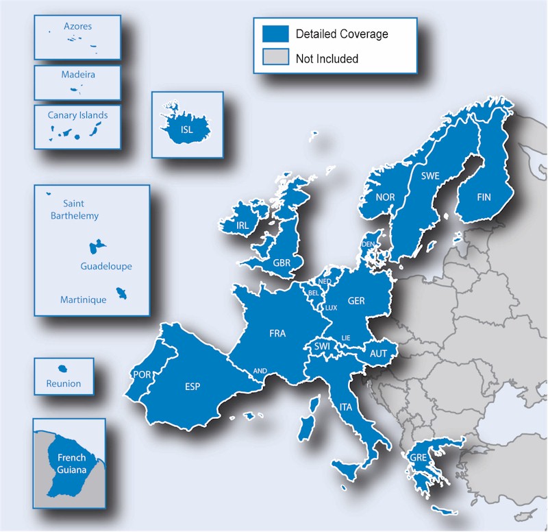 Couverture Garmin Europe de l'Ouest 24 pays Couverture Garmin Europe de l'Ouest 24 pays