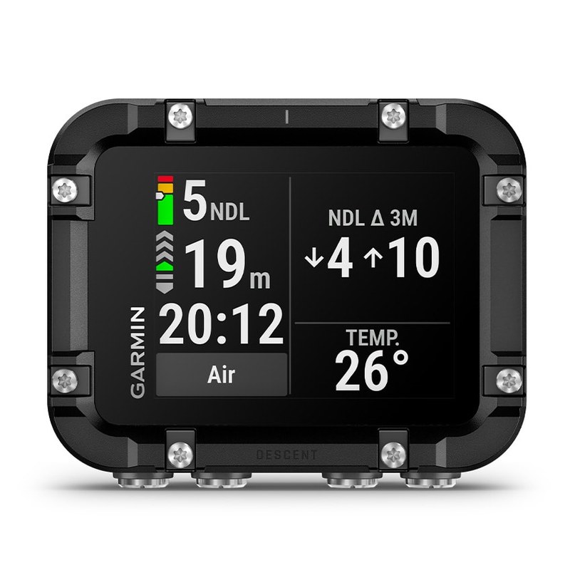 Garmin Descent X30 affichant les m&eacute;triques de profondeur NDL Aware et la temp&eacute;rature de l'eau