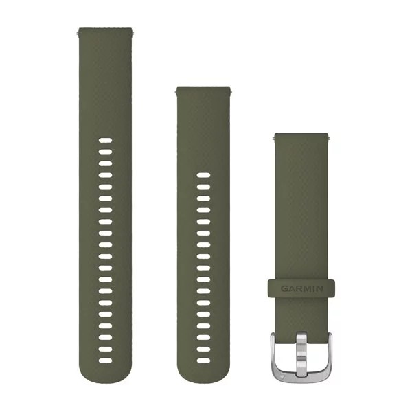 Bracelet de montre (20mm) Bracelet en silicone vert mousse avec fermoir argent pour  Garmin vivomove 3 