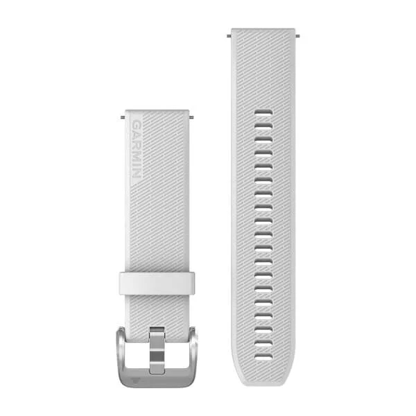 Bracelet à dégagement rapide (20 mm) Blanc avec boucle argentée polie pour  Garmin Venu Sq 2 